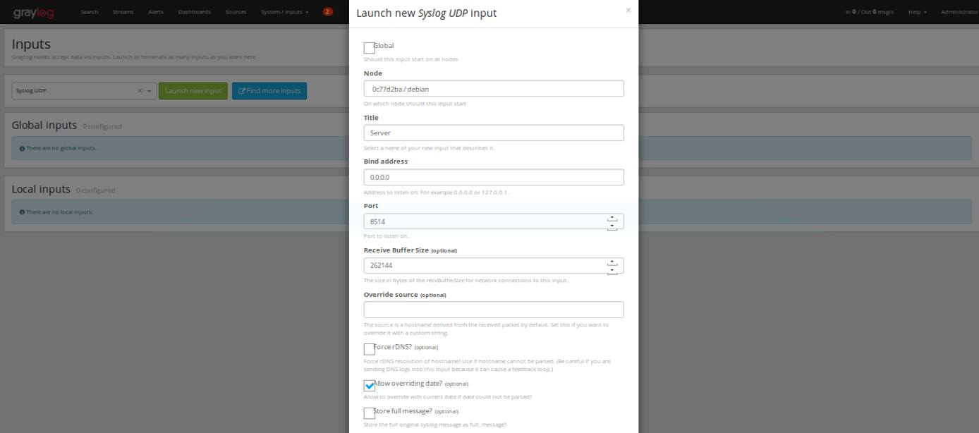 Graylog Add Input