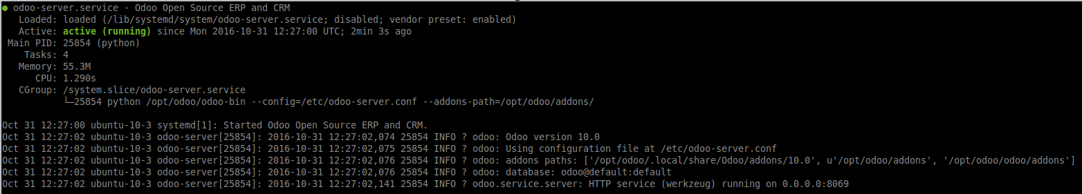 Odoo service status running